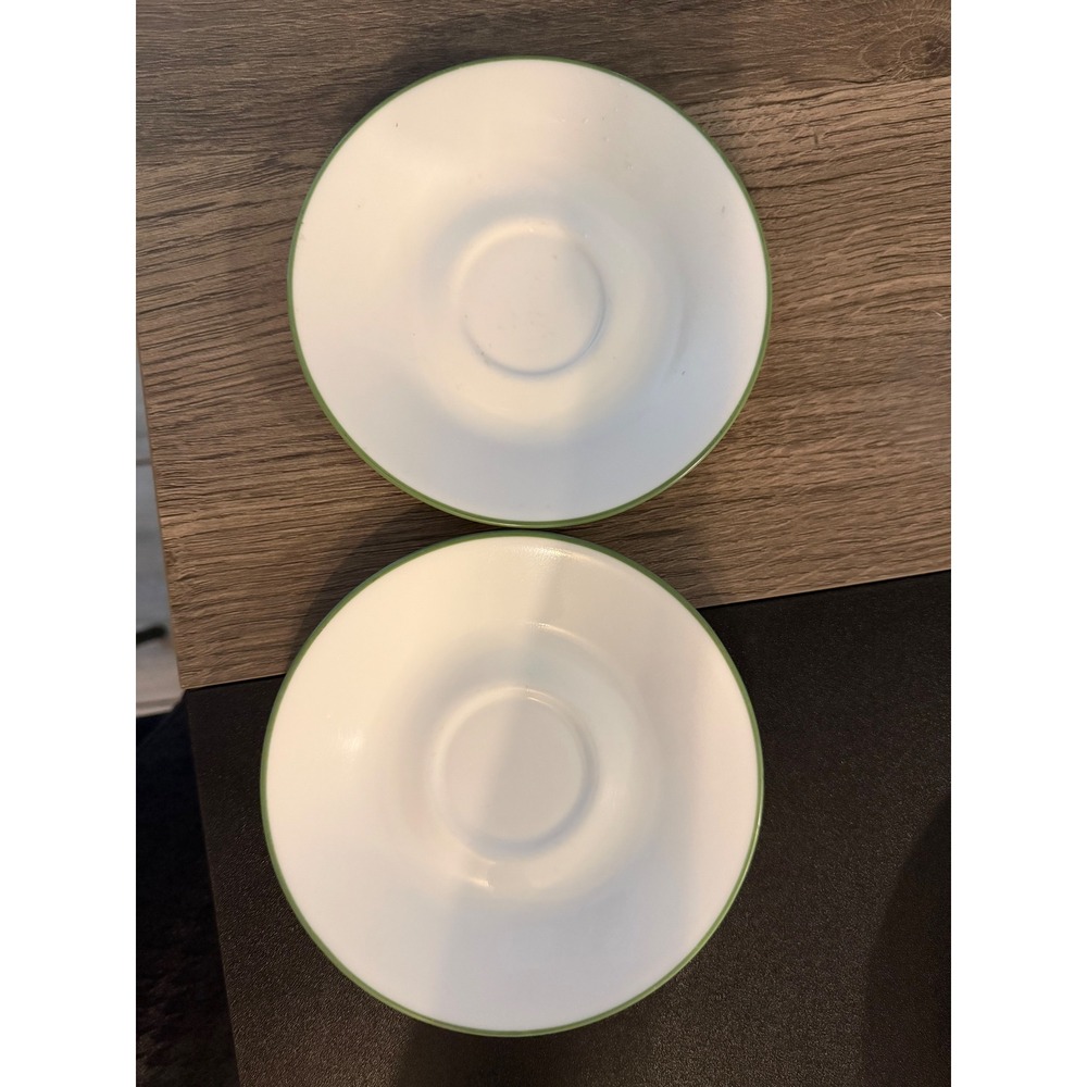 Corelle Vitrelle Saucers Set of‎ 2 White with Green Rim 6.25 Inch Made in USA